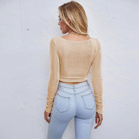 Sexy Hollow-out Slim-fit Short Glossy Long-sleeved Women's Top