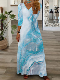 V-neck Long-sleeve Bohemian Peacock-print Floral Maxi Dress