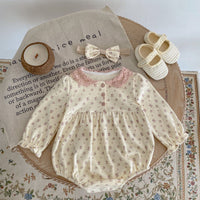 Baby And Children's Printed Romper Long-sleeved Bodysuit Triangle Climbing Suit Hair Band