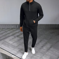 Turtleneck Half Zip Pocket Long Sleeve Sweater Trousers Casual Suit