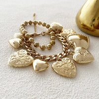 Double-layer Stacked Chain Heart Pendant Bracelet