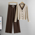 Fake Two-Piece Knitted Cardigan Top And Wide-Leg Pants Set