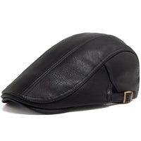 Leather Hat Men's Sheepskin Ear Protection Leather Suede Beret