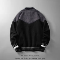 Color Contrast Patchwork Cardigan Knitted Coat Men's Loose Casual Sweater