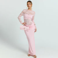 Round-neck Tube Top Long-sleeve Sexy Lace Sheer Patchwork Dress