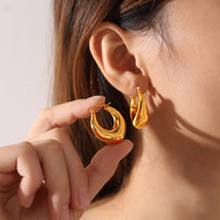 Fashion Exaggerated Metallic Gold Earrings, Simple & Versatile C-Shaped Half-Round Hoop Earrings