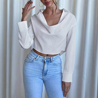 Women's Elegant Fashion Ruffled Collar Long Sleeve Solid Color Shirt