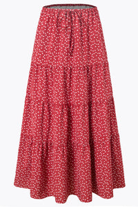 High-waisted Elastic-waist Tie-closure Loose-fit Patchwork Skirt