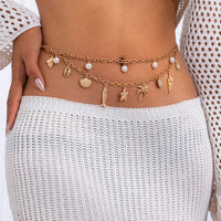 Resort-style Starfish And Scallop Shell Chain Waist Belt