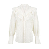 Women's Loose Jacquard Cotton Button Long-sleeved Top