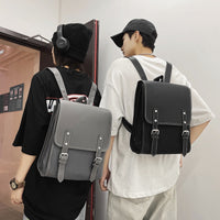 Solid-color Motorcycle-style Buckle Laptop Everyday Business Backpack