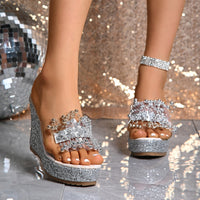 Women's Wedge Platform Sandals Metal Flower High Heels Fashion Casual