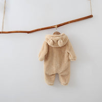 Infant Plush Warm Hooded Child Conjoined Romper