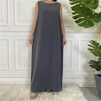 Middle East Dubai Hot Sale Solid Color Nida Fabric Simple Sleeveless Dress