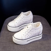 Increased 9cm Platform Shoes Thick-soled Hollow Lace-up Casual Shoes