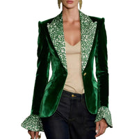 Women's Sweet-and-Cool Color-Block Velvet Blazer With Faux Pockets