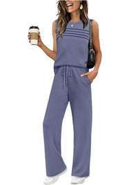 Womens Pleated Vest Top Two-Piece Set