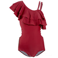 Women's One-piece Triangle Ruffled Sloping Shoulder Sling Hot Spring Swimsuit