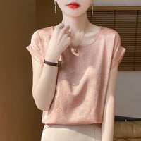 Crew-neck Cropped Elegant Dark-print Plus-size Short-sleeve T-shirt
