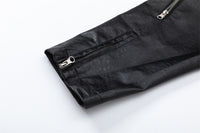European And American Style Stitching PU Leather Sleeve Denim Jacket