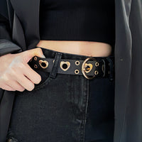 Sexy Punk Style Metal Air Eye Belt For Women With Jeans Skirt Hip Hop Heart Cutout Black Belt