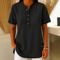 V-neck Casual Womens Faux Denim Short-sleeve Top