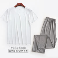 Threaded Pajamas Men's Summer Short Sleeve Long Pants Home Clothes