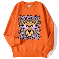 Womens Casual Loose Fleece-Backed Sweatshirt With Leopard Print