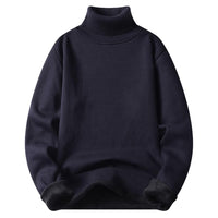 New Solid Black Knitted Mens Fleece-lined Base Layer