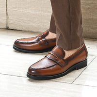 British Gentleman First Layer Cowhide Round Toe Casual Shoes