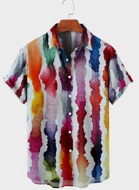 Digital Printing Feather Short Sleeve Lapel Loose Shirt