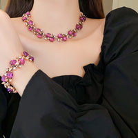 Womens Vintage Fashion Diamond-Encrusted Flower And Leaf Necklace