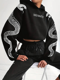 Women's Printed Hooded Pullover Loose-fit Vintage Sweatshirt Top