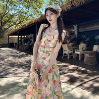 Floral Designer-Look Niche Womens French-Style Slip Long Dress