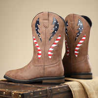 New European And American Thick-heel Leather Patchwork Men's Leather Boots