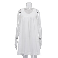 Casual White Tank Dress Cotton Crinkle Fabric Sleeveless & Loose-fitting Dress