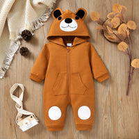 Baby Boys And Girls Bear Head Hooded Long Leg Romper