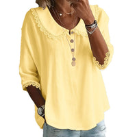 Fashionable Collar With Lace Trim, Solid-Color Button-Up Shirt