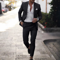 Men Leisure Set Digital Printing Two Button Suit Top Two-piece Pants