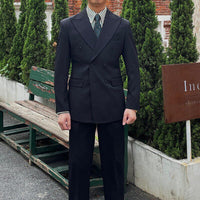 Retro Ribbed Double-breasted Suit