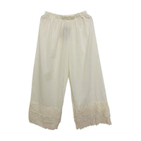 Elastic-Waist Solid Color Cotton-Linen Cropped Pants