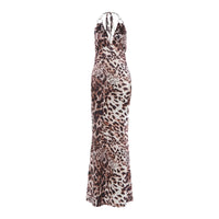 Womens Fashion Leopard-Print Sexy Bodycon Backless Halterneck Dress