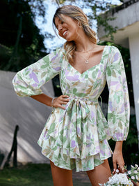 New Loose Long Sleeve Printed Puff Sleeve Jumpsuit