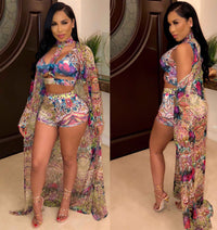 Digital Printing Split Swimsuit Three Piece Set