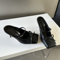 Open-Back Stiletto-Heel Mule Sandals With Closed Toe