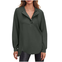 Women's Fashion Casual Solid Color Round Neck Button Long Sleeve Top