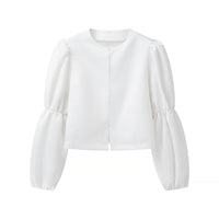Round Neck Puff Sleeve Short Long Sleeve Shirt