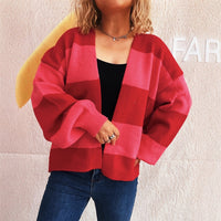 European And American Style Contrast Color Striped Cardigan Women's Loose Long Sleeve Sweater Coat