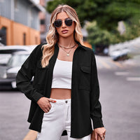 Polo Collar Solid Color Long Sleeve Coat Shirt