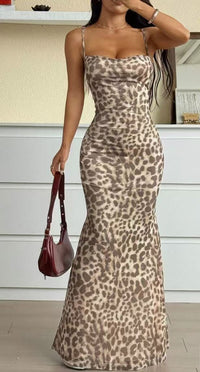 Sexy Strap Leopard Print Ruched Split Dress